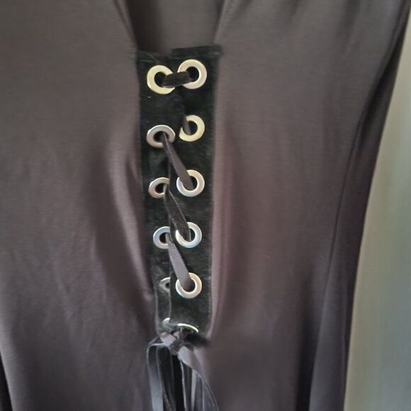 NEW Forever 21 Black Dress Maxi grommets tie Medium sleeveless cowl slit NWT - Picture 5 of 12